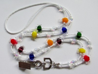 Lampwork Glass WRAPPED CANDIES lanyard ID badge holder Assorted Colors Handmade