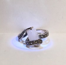 VINTAGE STERLING SILVER ROSE QUARTZ  MARCASITE RING SIGNED SM SZ 6.75  D8