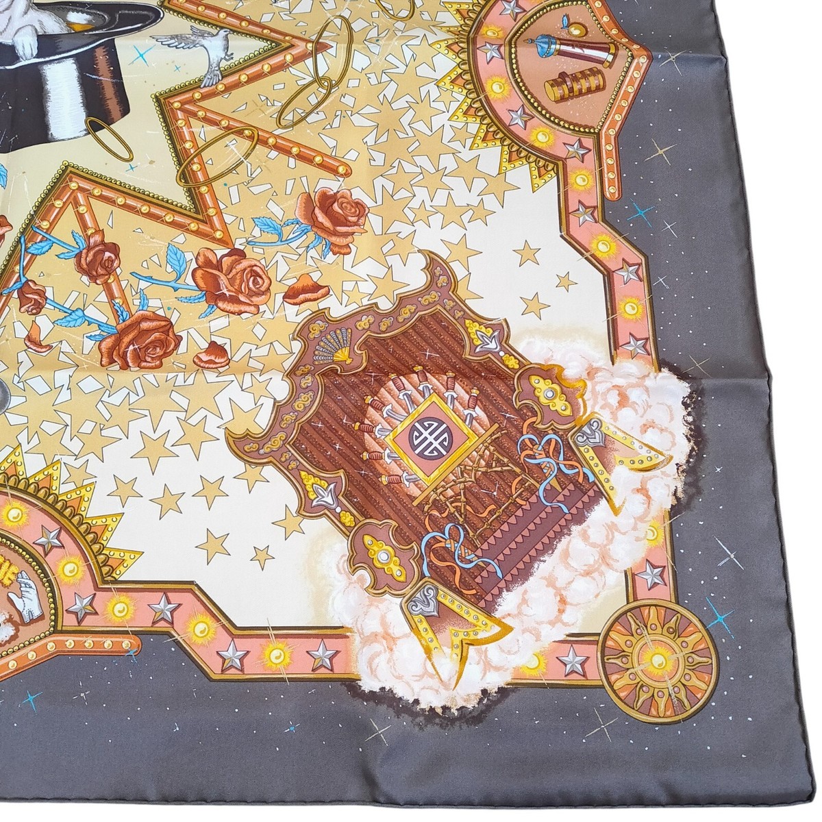 Hermes LA MAGIE Carre 90 Silk 100% Scarf Vintage Rare Gray