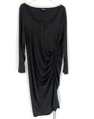 Cider Dress Womens 1X Black Ribbed Classic Ruched Bodycon Sexy Slit