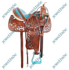 Western Blue Show Barrel Crystal Studs Leather Horse Saddle Tack Set 10"-18" F/s
