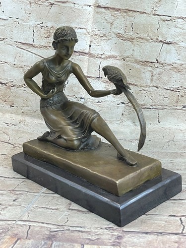 Bronze Art Nouveau Deco Sculpture Pirate Girl w/ Parrot Chiparus Figurine - 第 1/7 張圖片