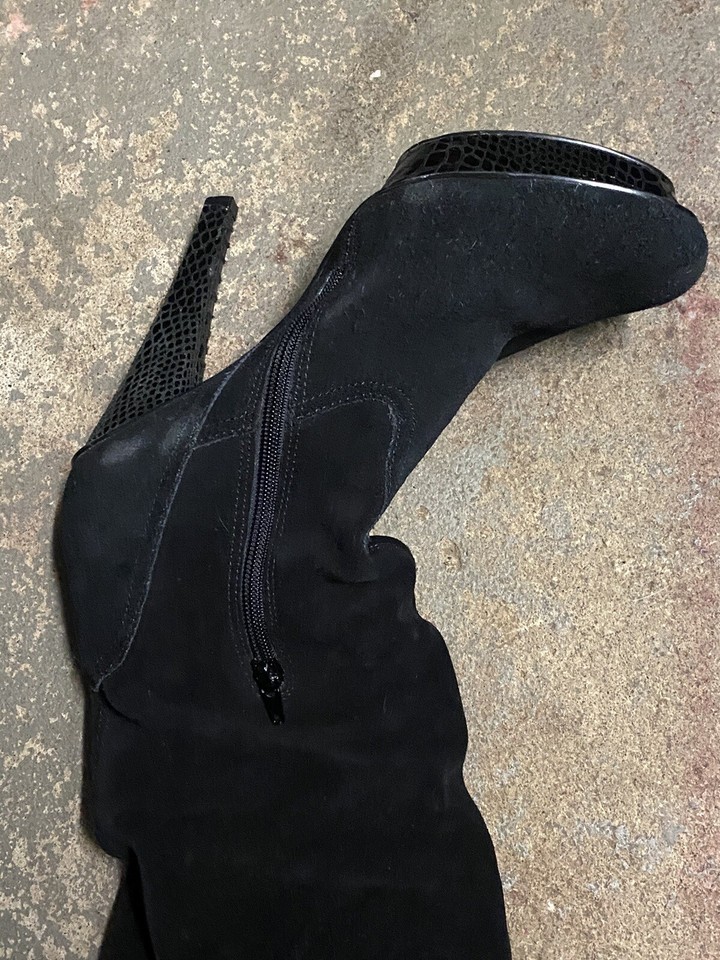 BAKERS Women Black Genuine Suede Heels thigh High Over The Knee Boots