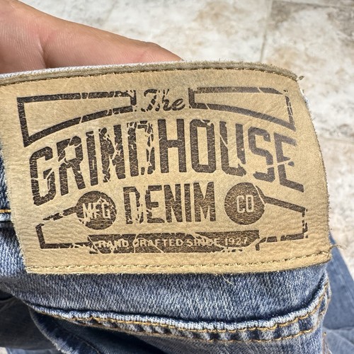 Grindhouse Jeans Mens 38x32 Blue Biker Moto Distressed Straight Leg Grunge - Picture 11 of 14