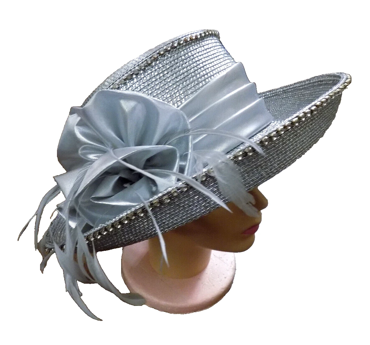 Portofino by Juliana Silver Wide Brim Rhinestone Satin Bow  display picture 1