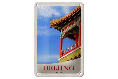 Blechschild Reise 12x18 cm Beijing China Haus bunt traditionell Schild