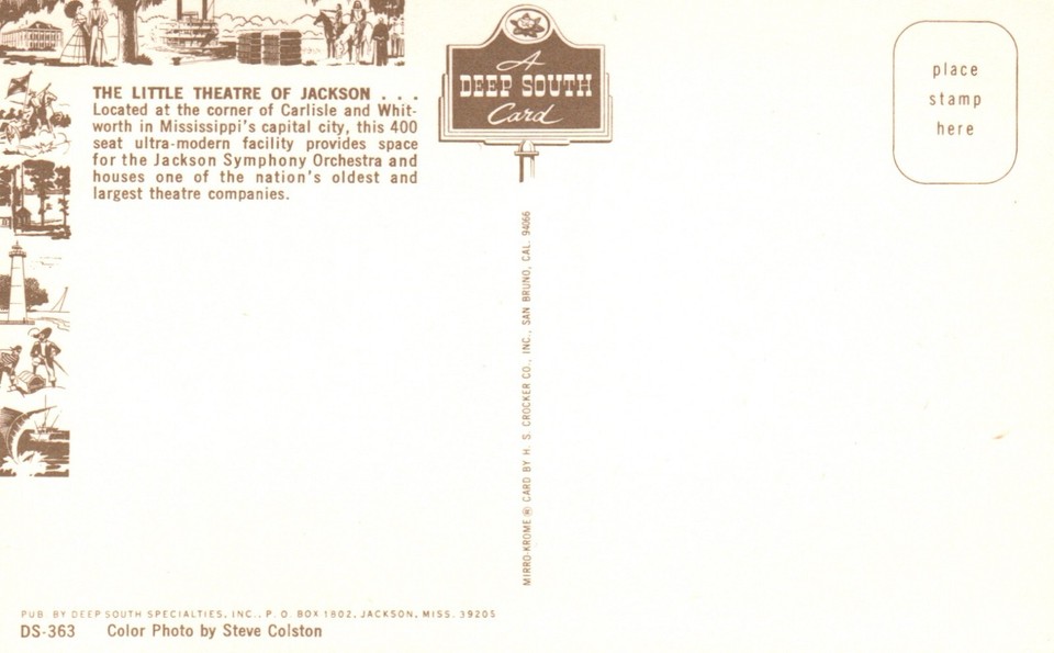 Postcard MS Jackson Mississippi The Little Theater of Jackson Vintage