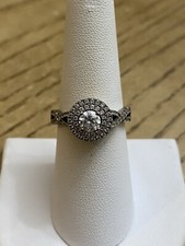 KRN Sterling Silver Cubic Zirconia Solitaire Halo Accented Band Ring 925 Sz 7.5