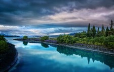 Landscape nature wildflowers trees calm river water Custom Gaming Mat Desk