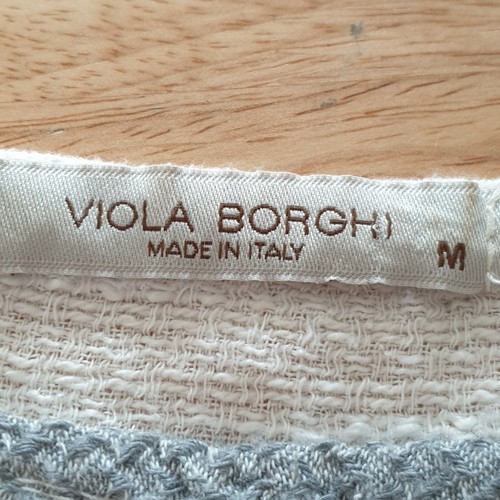 VIOLA BORGHI TOP Ladies Medium Tee Shirt White Grey Stripe MADE IN ITALY Cotton - Picture 5 of 8