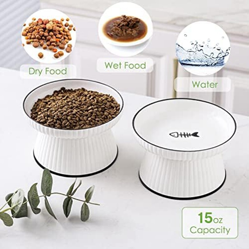 Ceramic Elevated Food Bowl,Whisker Friendly Raised Water Bowl,Stress