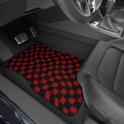 Red Checkered Car Floor Mats, JDM Car Accessories, Anime Car Mats, Car Gifts Him