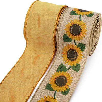 Fall Sunflower Ribbon Wired, 2 Rolls, 12 Yards | 2.5 Inch X 6 Yards Each Roll, P - Image 1 of 4