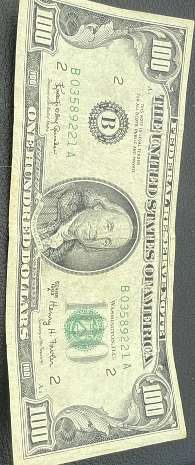 Серия 1963 A $100 сто долларов банкнота старый стиль маленькая голова очень хороший банкнота - Изображение 2 из 4