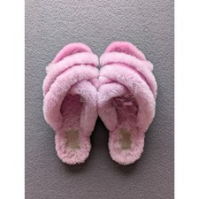 UGG Scuffita Women's Size 8 Pink Sheepskin Cross Strap Slide Slippers 1123572