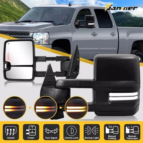 Switchback Towing Mirrors For 2007-2014 Chevy Silverado GMC Sierra 2500HD 3500HD