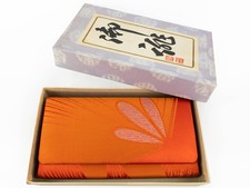 VTG Japanese Clutch Bag Orange Floral Brocade Lightly Unused In Original Box