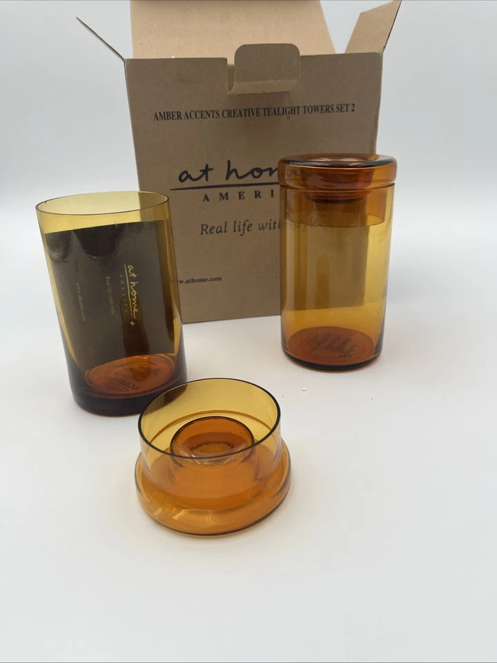 Amber Accents Creative Tealight Towers Set of 2 by "At Home America" - Image 3 of 4