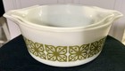 Vintage PYREX Set of 2 Round Mixing Bowls White Green Nesting Verde #474-B 475-B — photo 3