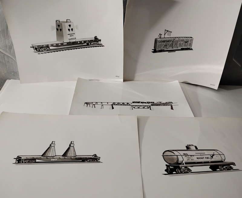 Lot of 8 Vintage LIONEL HO Car & Accessory B&W  Dealer Promotional Illustrations