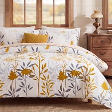 100 Cotton Duvet Cover Set Queen Size, Yellow Queen, Yellow grey