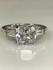 4 Carat Cushion Cut Moissanite Engagement Ring 14K White Gold Finish