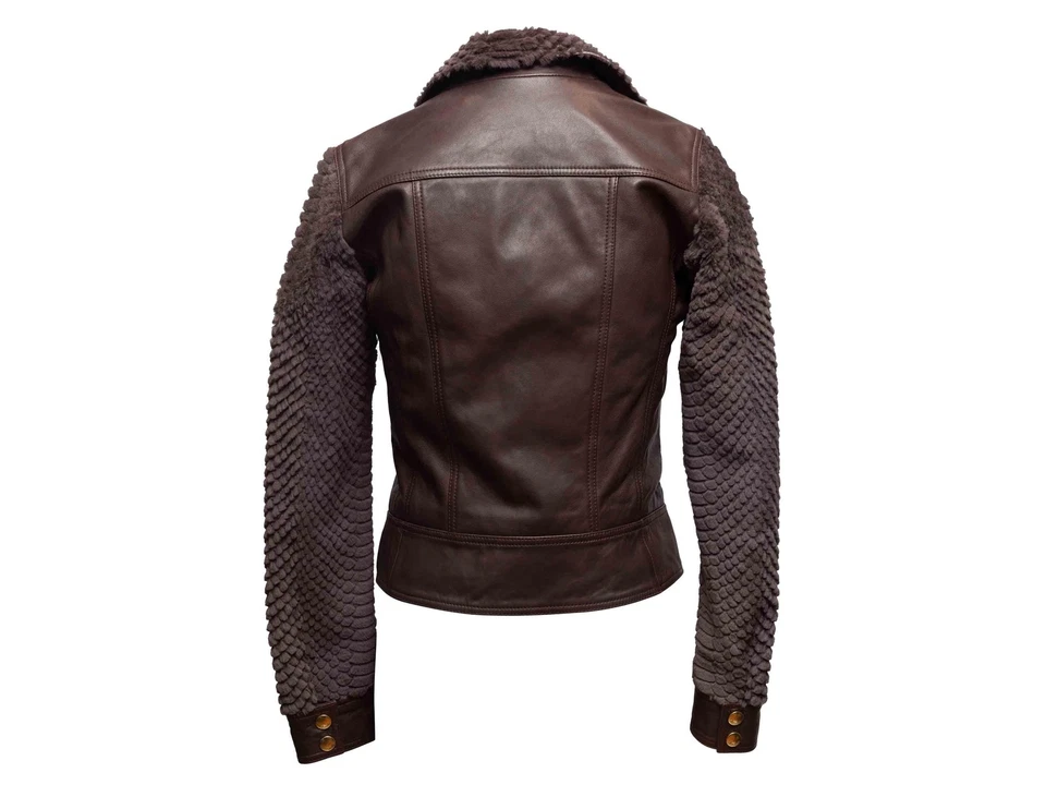 Brown Just Cavalli Leather & Kangaroo Fur Moto Jacket Size IT 40 - Image 4 of 4