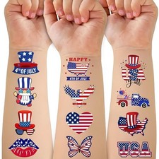 Fourth of July Temporary Tattoos for Kids, Red White and Blue Four of July