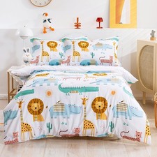 Animal Cartoon Duvet Cover Set Queen Size, 3 Piece Soft Lion Printed Microfib...