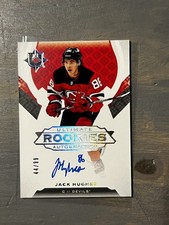 2019-20 UD Ultimate Collection Jack Hughes Ultimate Rookie On Card Auto /99 SP. rookie card picture