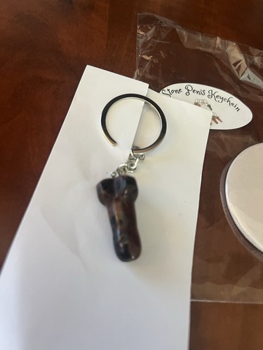 Hand Carved Natural Stone Keyring Penis Keychain & Butthole Pin Gay Gag Gift NEW - Picture 3 of 7