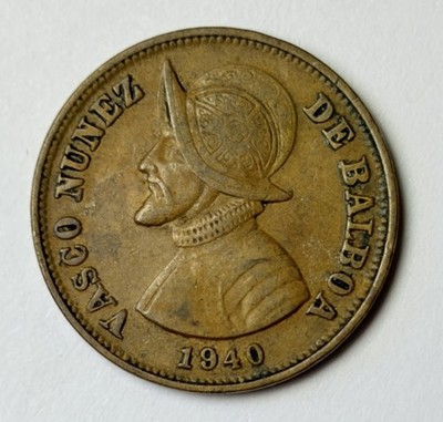 1940 Panama w Vasco Núñez de Balboa 1 1/4 Centesimo 1.25 Genuine Old Coin D739