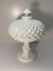 Vtg WC Stamped Westmoreland Sawtooth Diamond Point Hobnail Milk Glass Dish w Lid