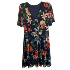 Allison Brittney Dress Womens Small Blue Floral V-Neck Flutter Sleeves Bloomcore