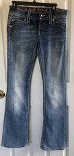 Rock Revival Jeans Womens 27 Bootcut Modelo Mid Rise Distressed Thick Stitch