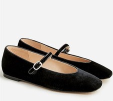 J.Crew Anya Black Velvet Mary Jane Square Toe Flats Size 8
