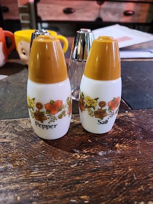 Vintage Indian Summer Milk Glass Salt Pepper Shaker Westinghouse Gemco Nice