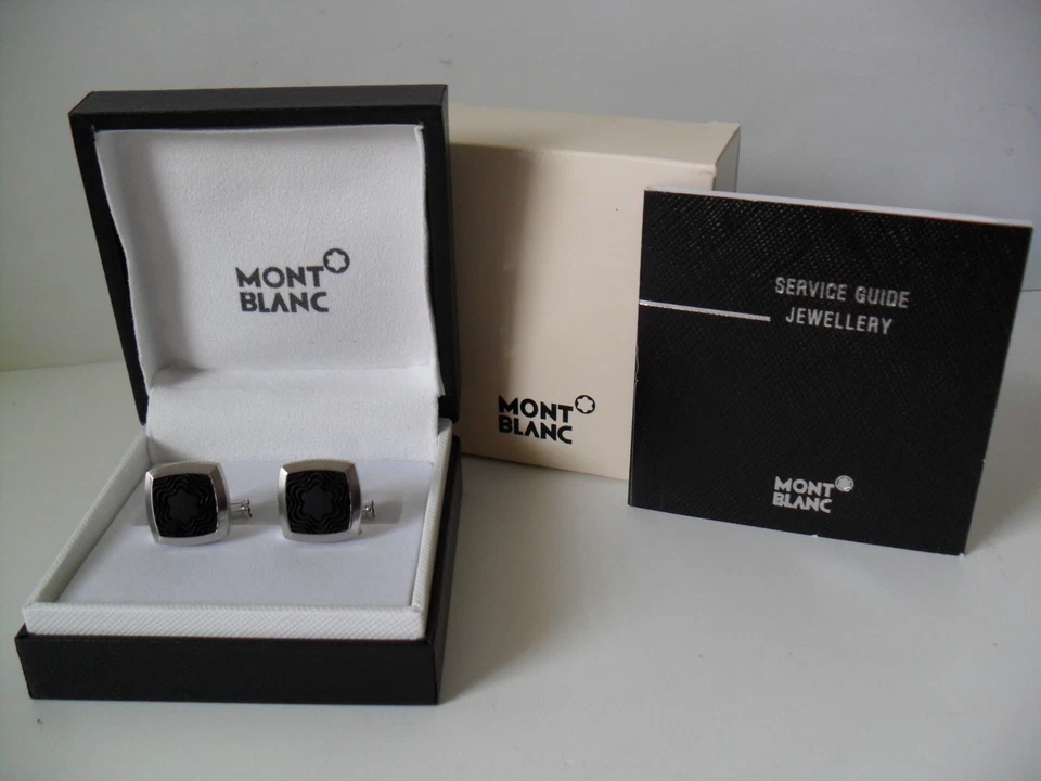 Gemelos Montblanc con incrustación de goma diseño de estrella acero inoxidable pulido TOTALMENTE NUEVOS Foto 2 de 4