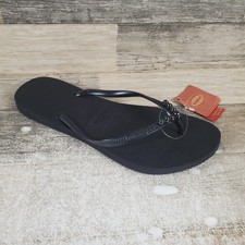 Havaianas Slim Womens Flip Flops Sandals Sz 11 - 12 M Black Slip On