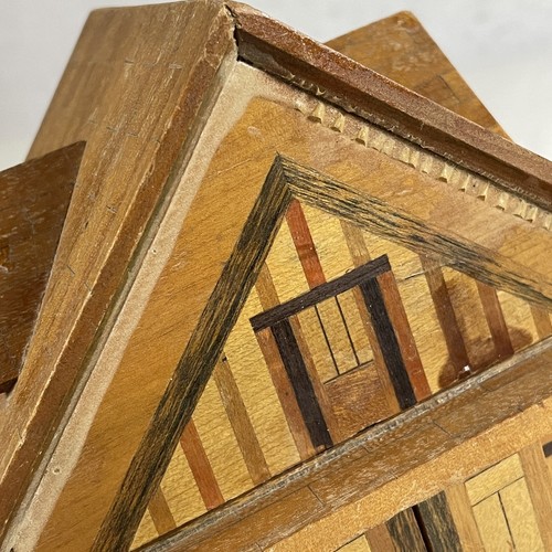Vintage Yosegi Japanese Wooden House Wood Bank Puzzle Box with Key 6 in tall - Picture 13 of 17