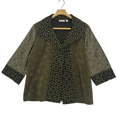 Chicos Black Gold Metallic Woven Geometric Pattern Blazer Jacket Women Size 1