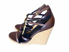 CD HEHANG IND CO LTD BROWN 40/9 LEATHER WOMEN?S Open Toe Braided WedgeHeel Shoes