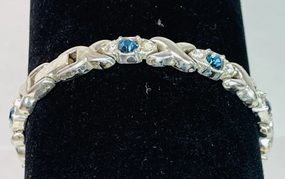 Pulsera tenis Avon imitación zafiro cristal y metal pedrería bisutería Foto 2 de 4