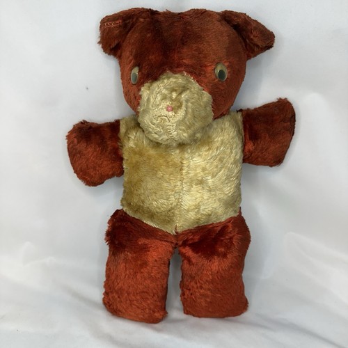 Antiguo oso de peluche cabeza de paja roja de felpa con ojos googly juguete de peluche temprano cosido a mano - Imagen 1 de 11