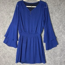 White House Black Market Dress Women's 6 Blue Swiss Dot Smocked Waist Blouson