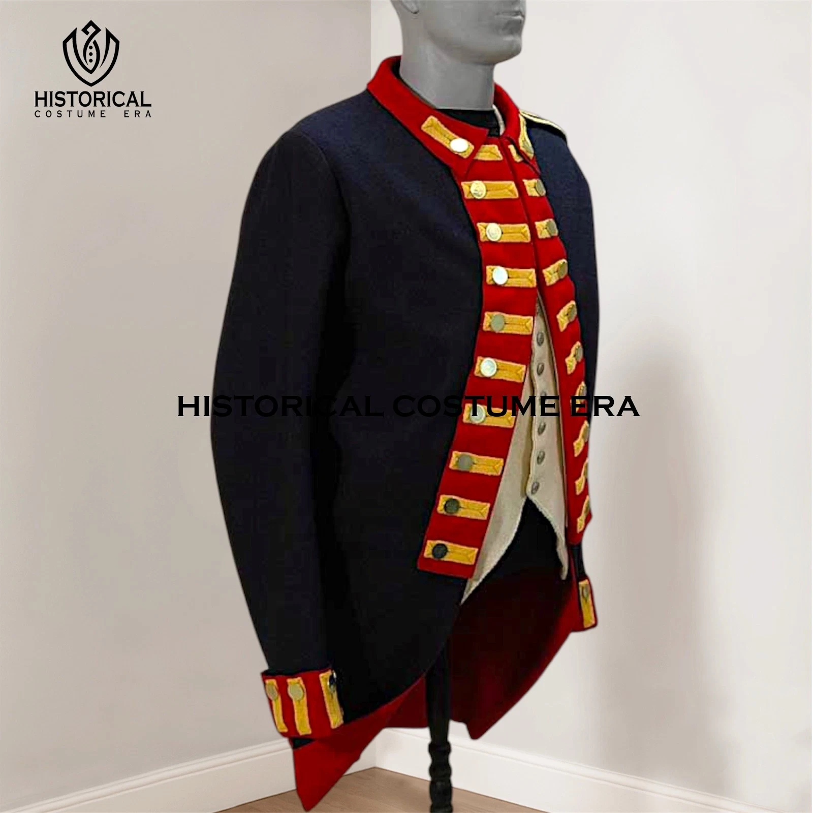 British Royal Artillery Gunner Coat, Navy Blue Wool Revolutionary Officer Jacket