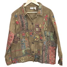Chico's Patchwork Embroidered Tapestry Jacket Boho Artsy Cotton Size 3