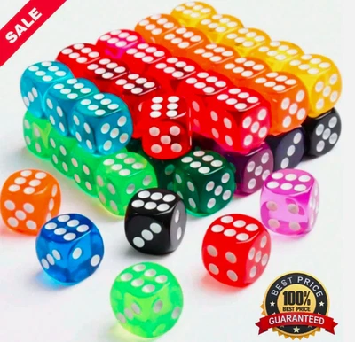 5- 50 Pack Six-Sided Coloured Dice Spot 6 Colours D6 Dice Set 14 MM/0.55 INCH