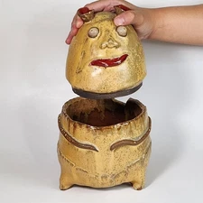Studio Art Pottery Handmade Ogre Sculpture Cookies Jar Ceramic Canister Signed