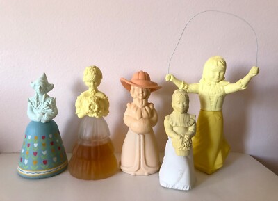 5 Vintage AVON Girl Figures Cologne Perfume Bottles Decanters